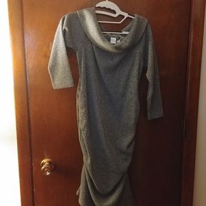 Gray maternity off the shoulder sweater dress